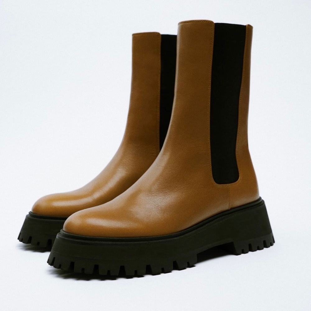 Zara Leather Ankle Boots  NWT